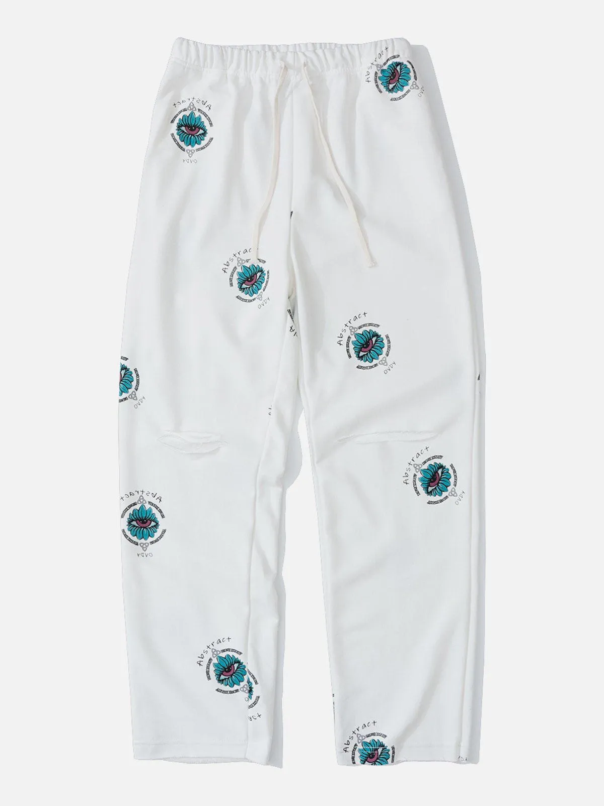 AlanBalen® - Blue Eye Print Drawstring Shredded Pants