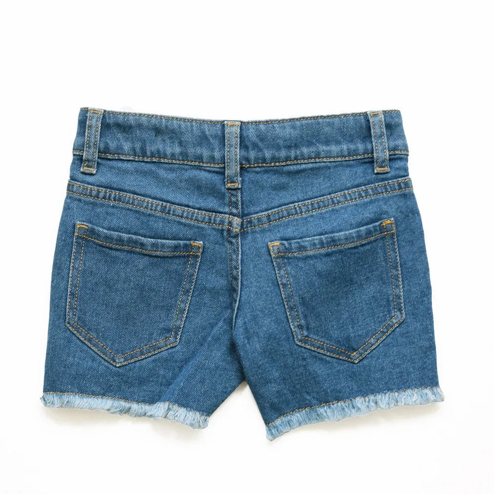 Blue Llama Applique Denim Shorts