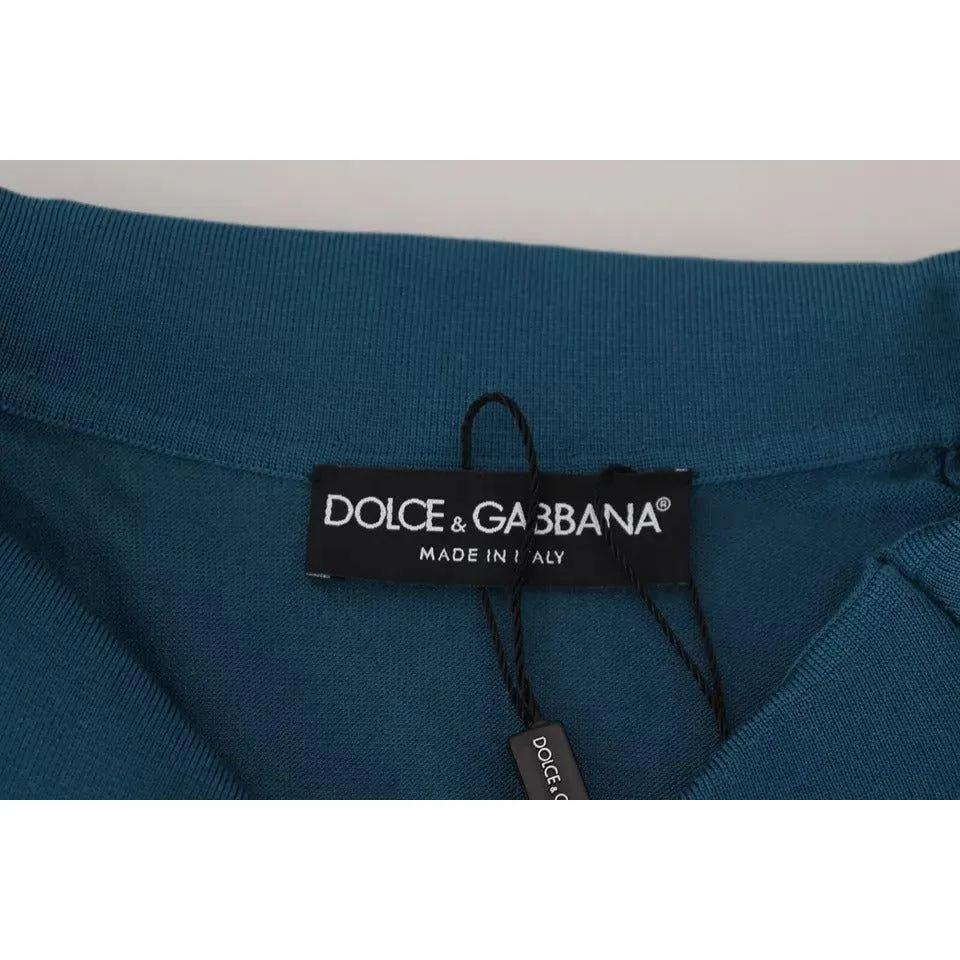 Dolce & Gabbana Blue Collared Short Sleeves Silk T-shirt