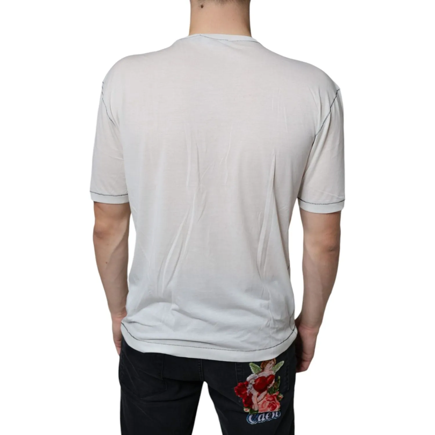 Dolce & Gabbana White Angel Crown Print Crew Neck T-shirt