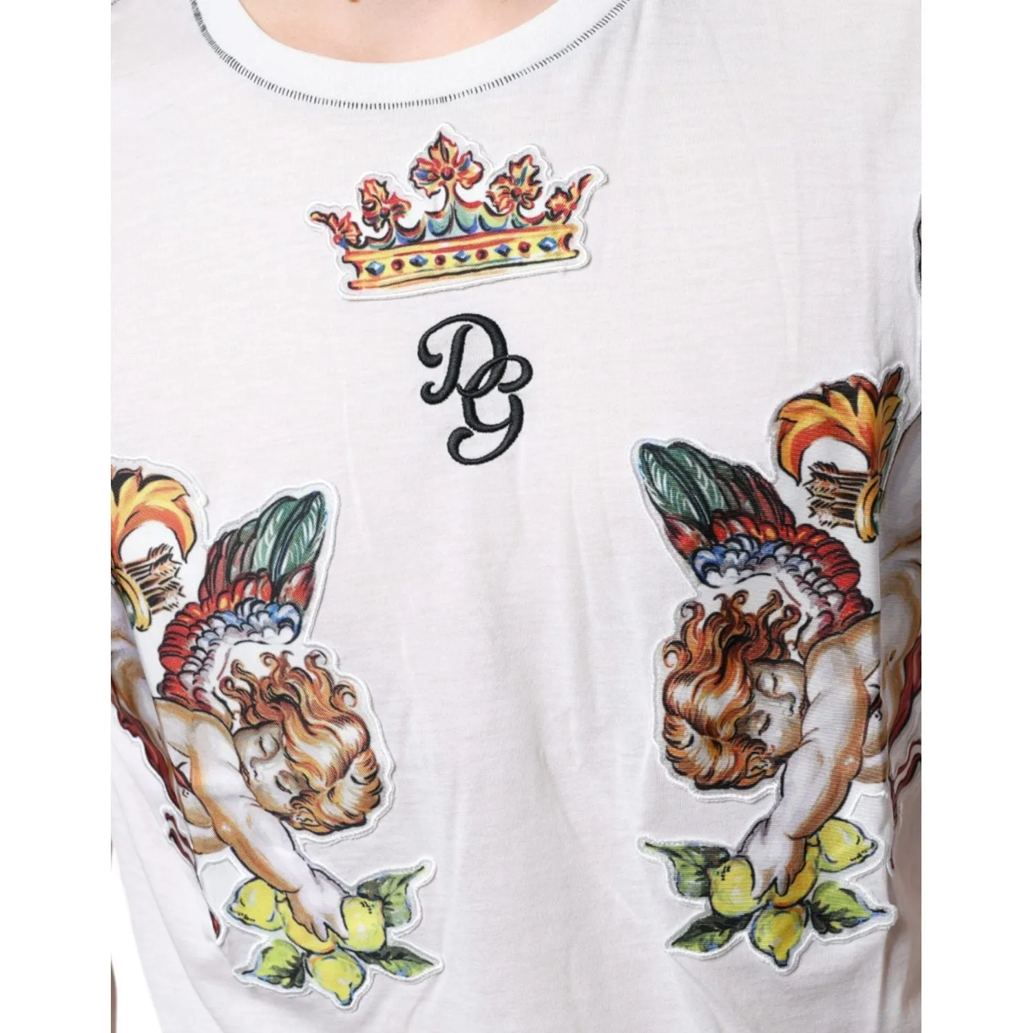 Dolce & Gabbana White Angel Crown Print Crew Neck T-shirt