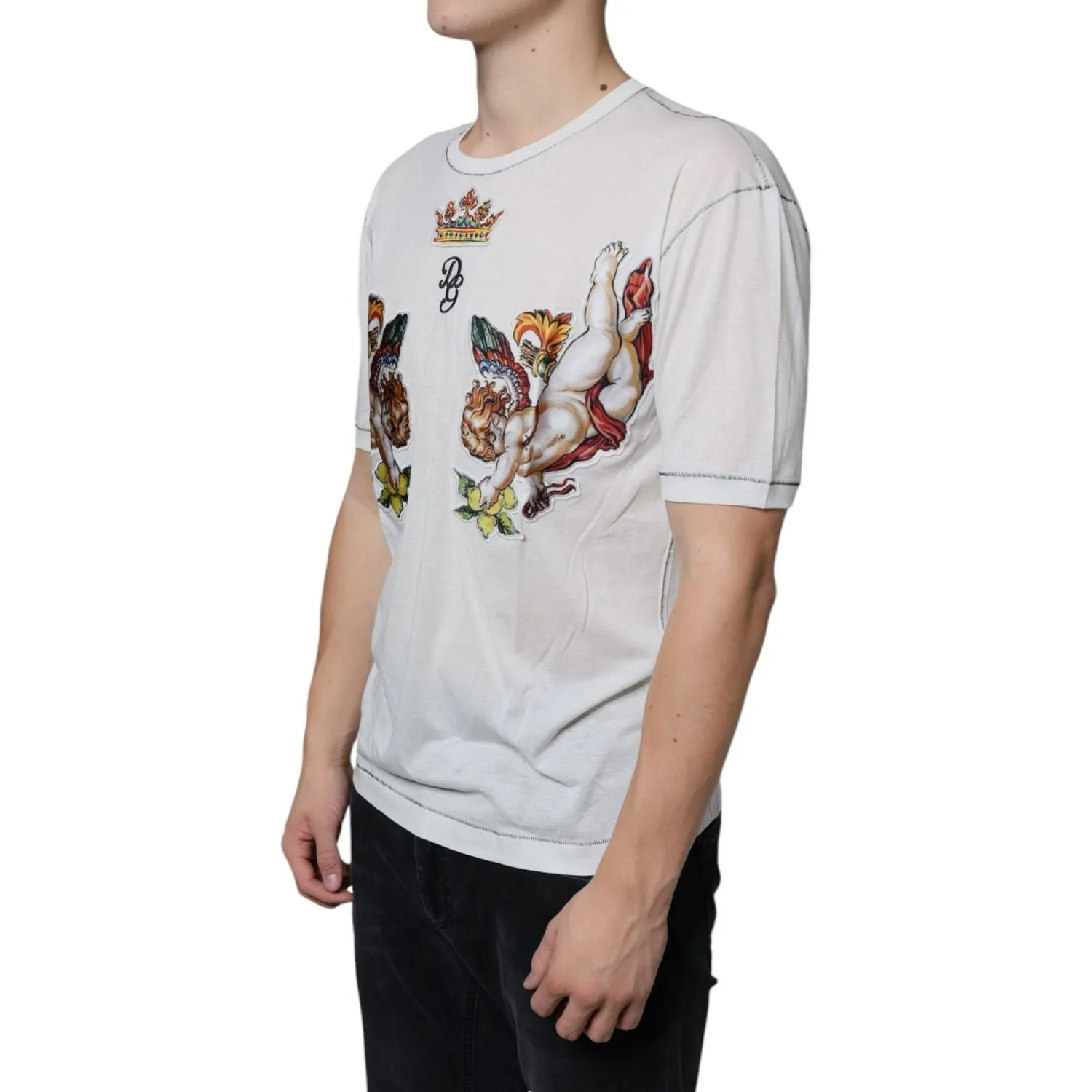 Dolce & Gabbana White Angel Crown Print Crew Neck T-shirt