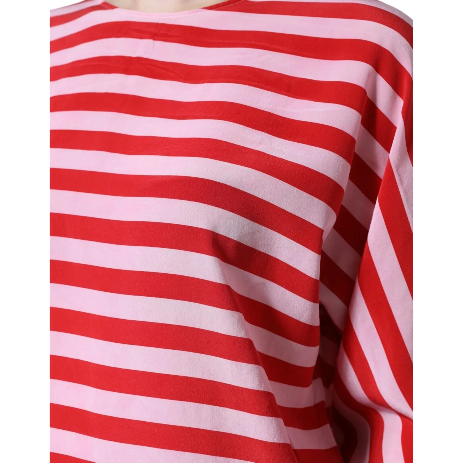 Dolce & Gabbana White Red Striped Silk Round Neck T-shirt