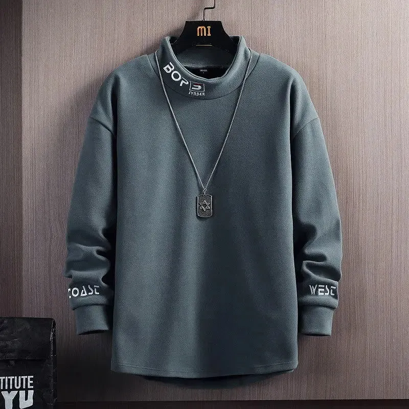 Embroidered Loose Half High Collar sweatshirt