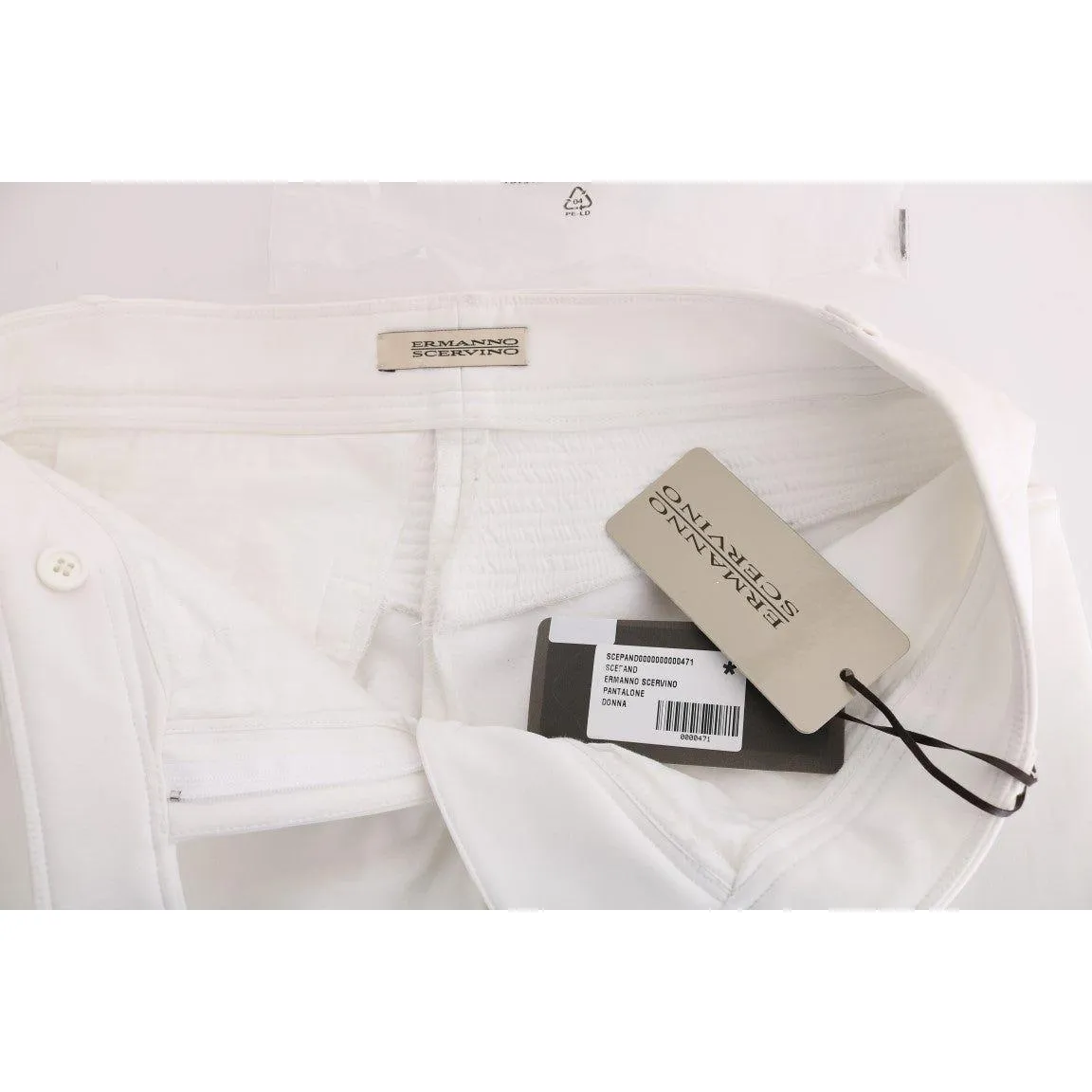 Ermanno Scervino Chic White Slim Fit Cotton Trousers