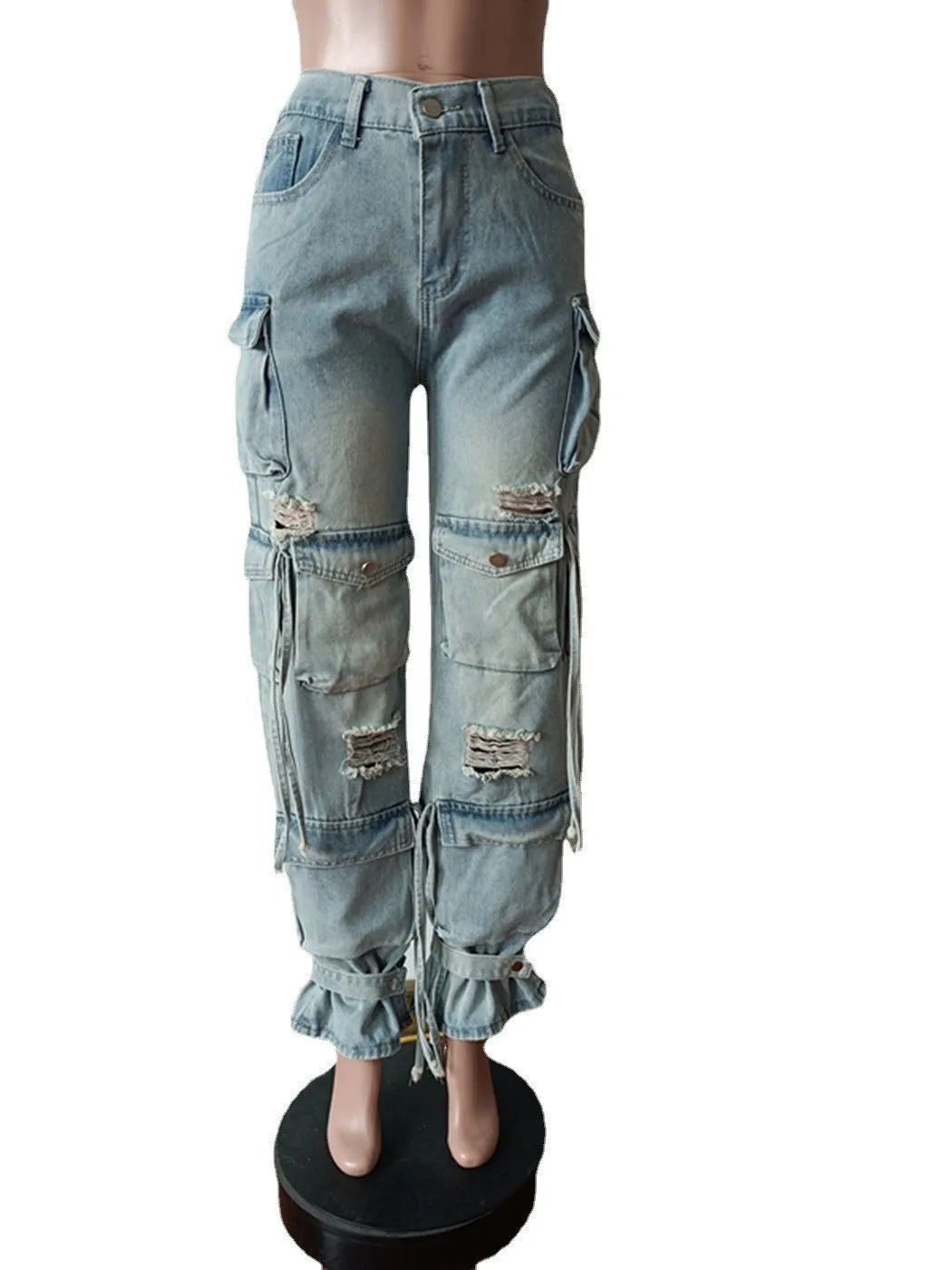 Fashion pocket denim pants AY3013