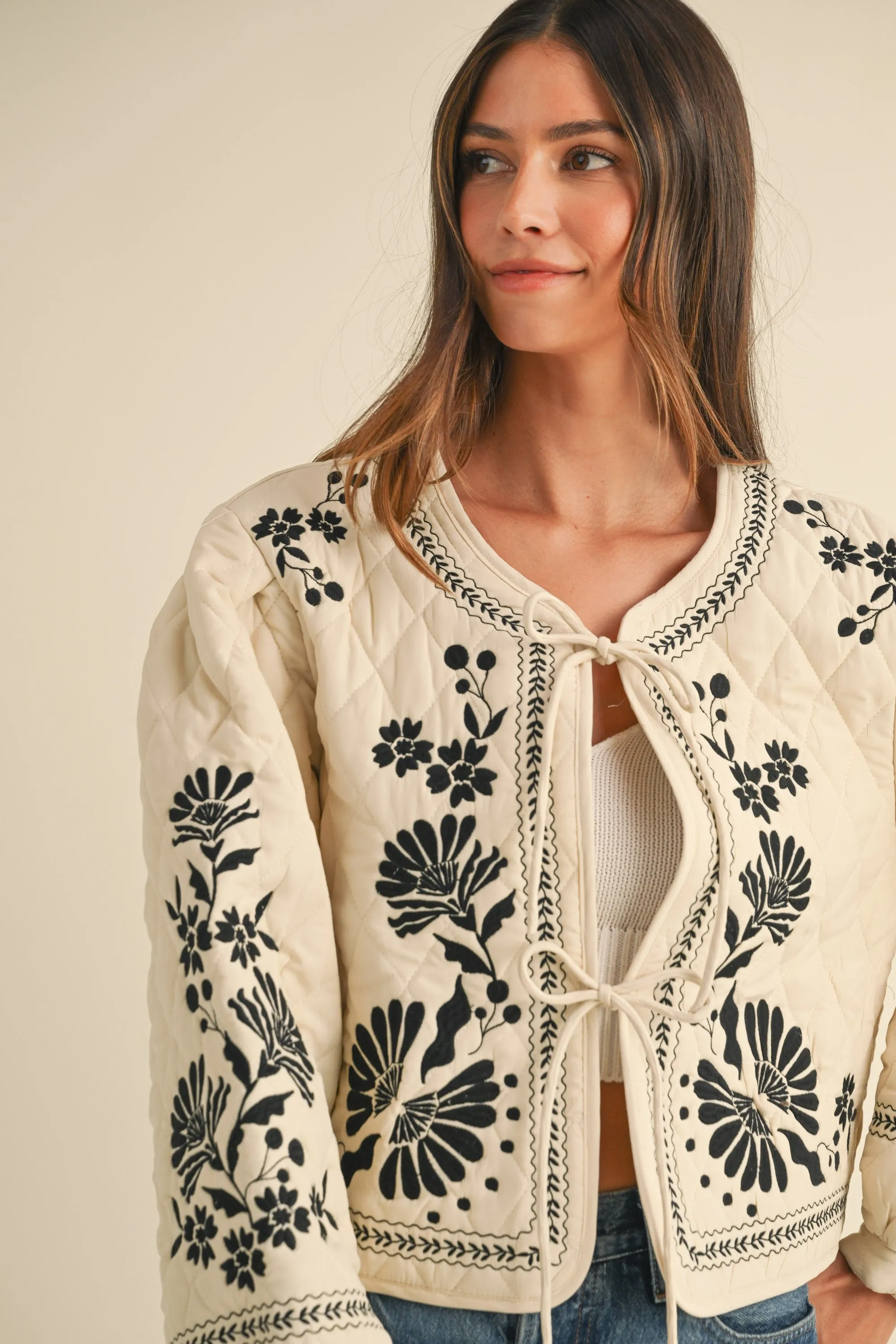 FLORAL EMBROIDERED QUILTED JACKET