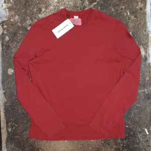 Garment Dyed Long Sleeved Cotton T Shirt in Red