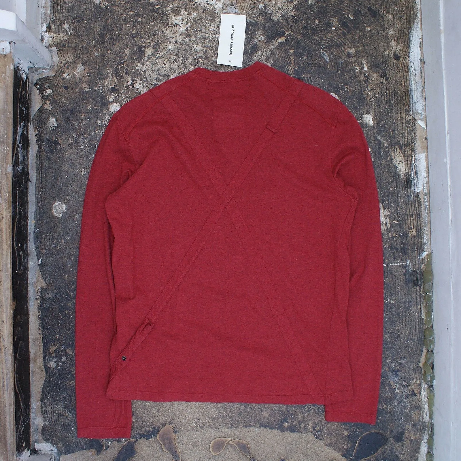 Garment Dyed Long Sleeved Cotton T Shirt in Red