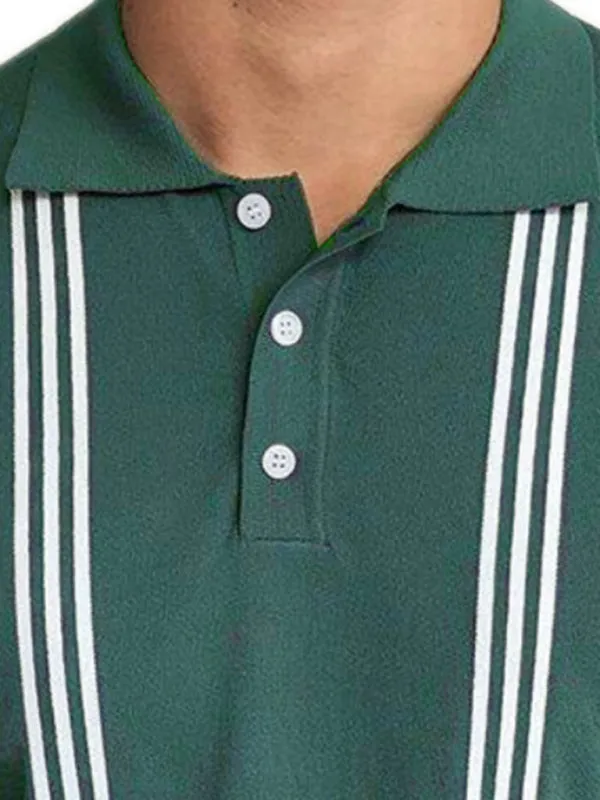 Men's Green Striped Short Sleeve Slim Fit Polo Shirt