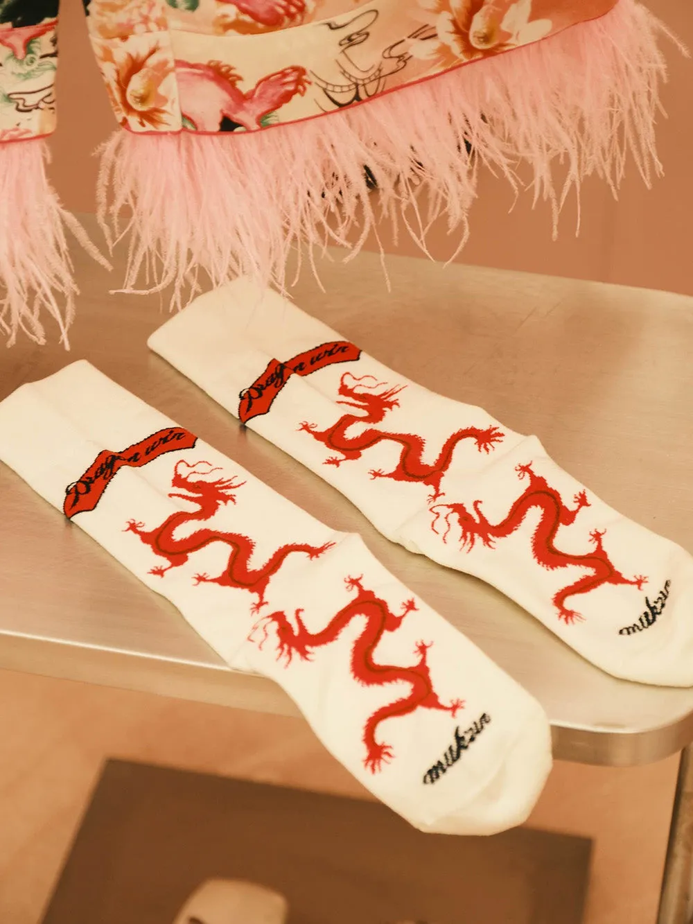 MUKZIN Chinese Style Suit Removable Ostrich Feather High-quality Socks