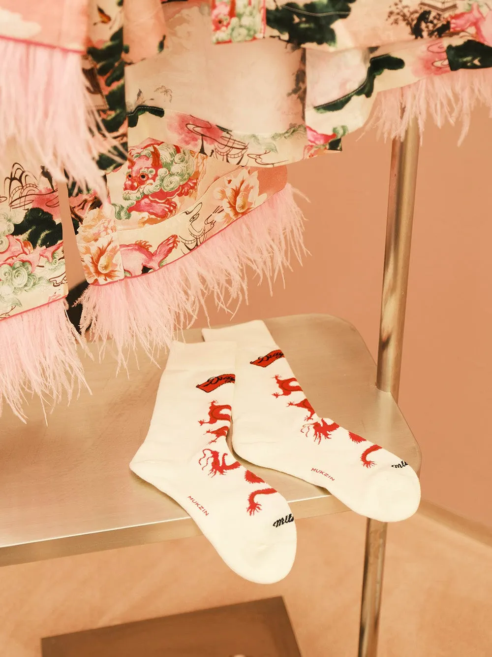 MUKZIN Chinese Style Suit Removable Ostrich Feather High-quality Socks