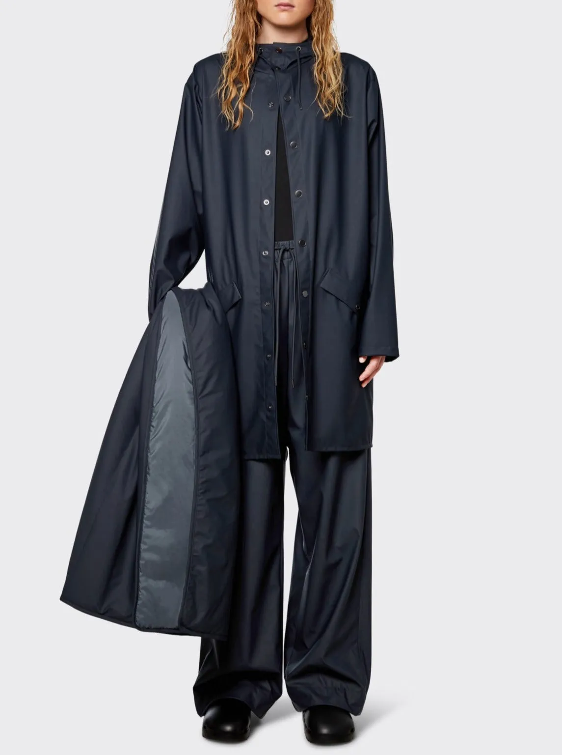 Rains Navy Long Jacket