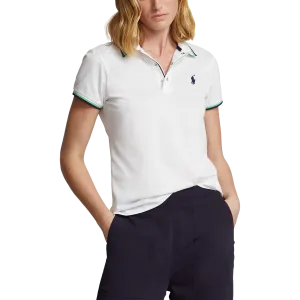 RLX Ralph Lauren Women's Tour Pique Golf Polo Shirt - Pure White/Navy/Green