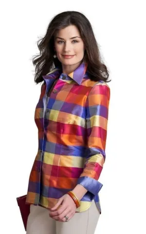 Silk Dupioni Large Block Plaid Cara Shirt