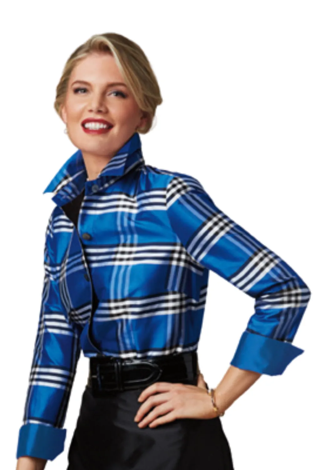 Silk Dupioni Large Gingham Plaid Cara Shirt