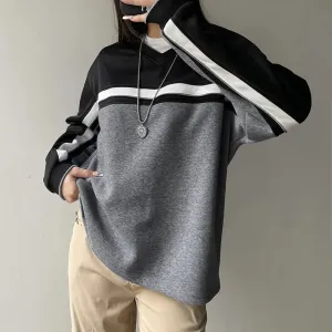 Spliced Contrasting Loose Fitting Sweatshirt Pullover