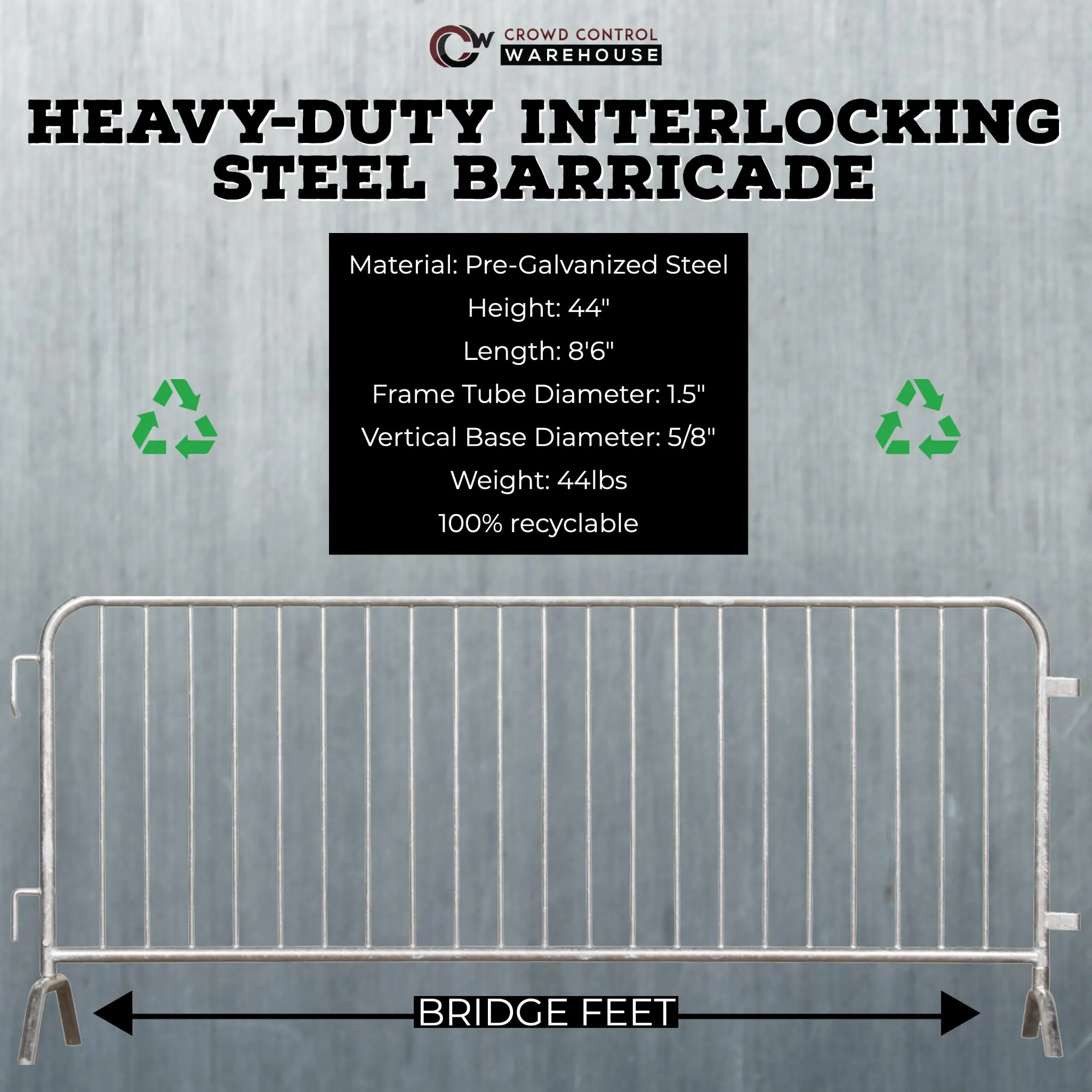 *SUPER BUY* Pack of (10) Heavy Duty Interlocking Steel Barricades, 8.5 Ft.