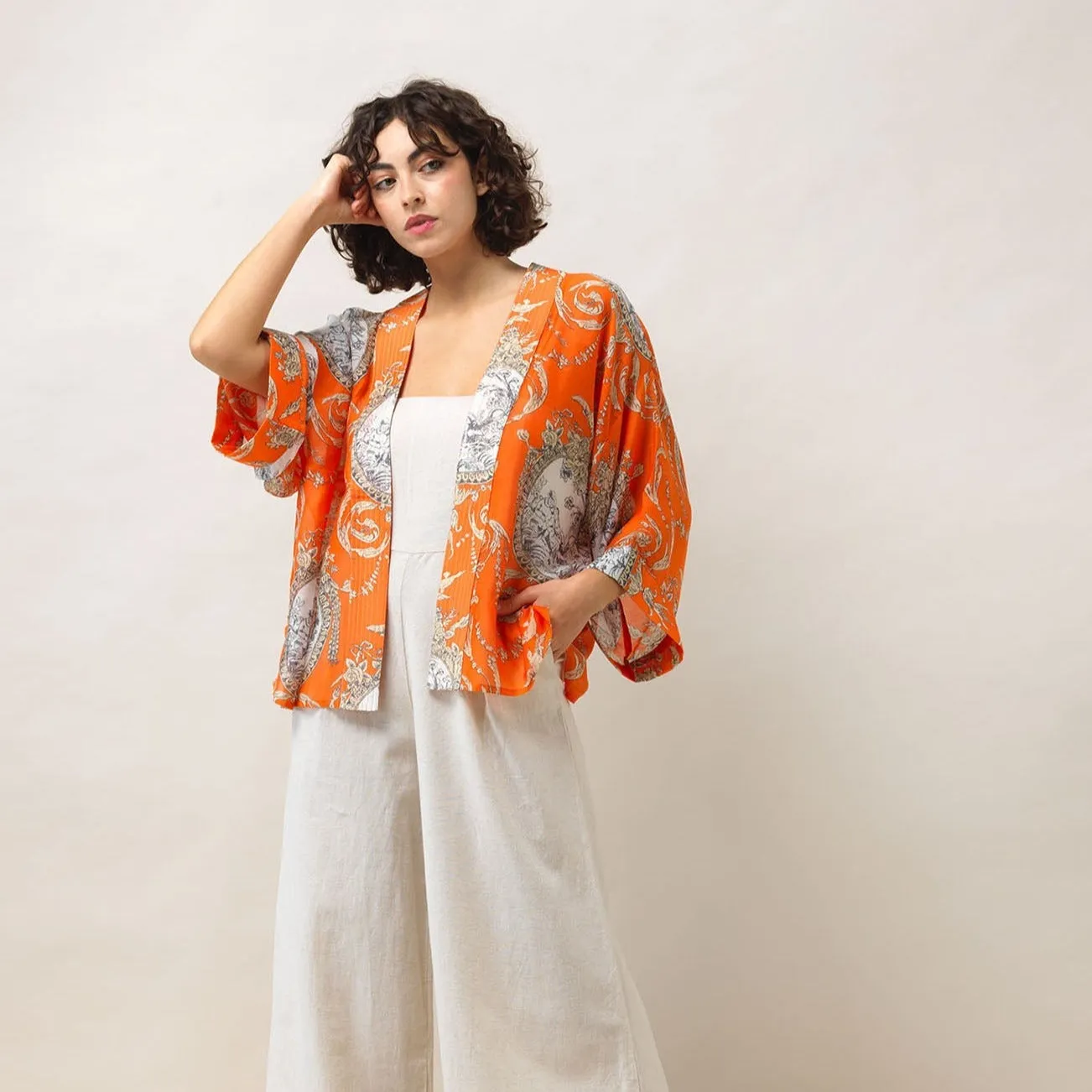 Valentine Orange Kimono - One Hundred Stars