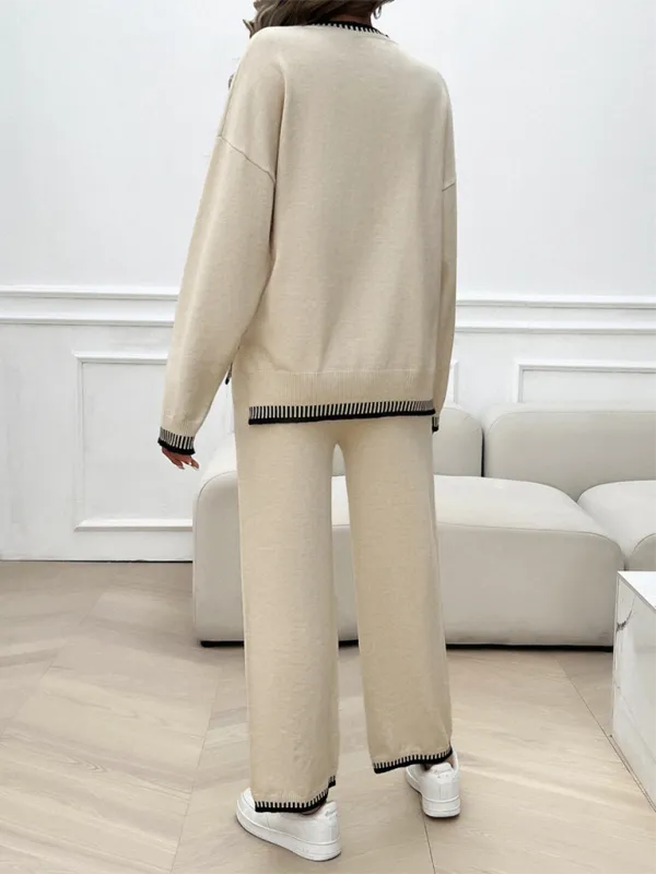 Women's Fashion Casual Contrast Color Sweater Pants Set