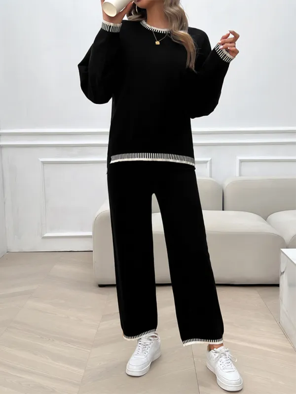 Women's Fashion Casual Contrast Color Sweater Pants Set