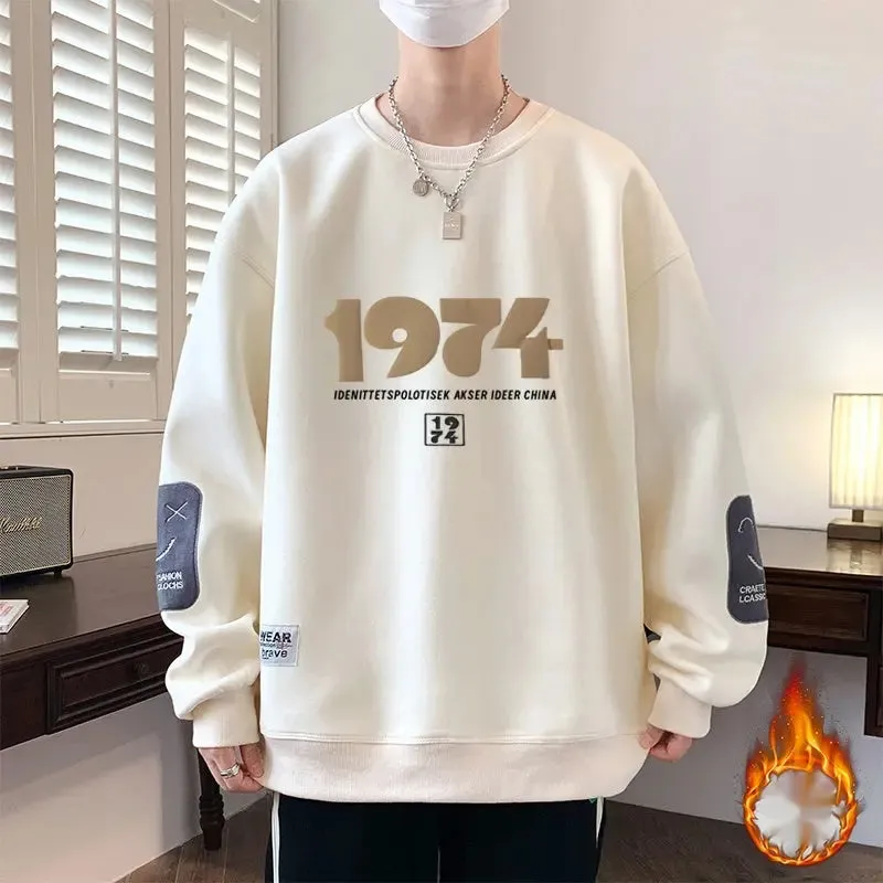 Youth Fleece-lined Thickened Men's Sweater Autumn And Winter Loose Fashion Brand Warm Sweatshirt