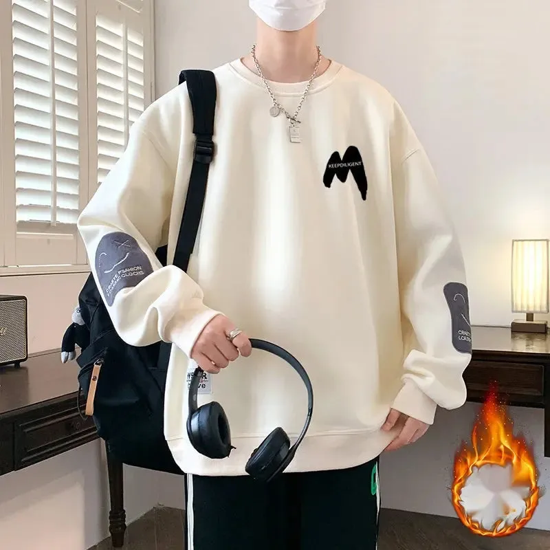 Youth Fleece-lined Thickened Men's Sweater Autumn And Winter Loose Fashion Brand Warm Sweatshirt